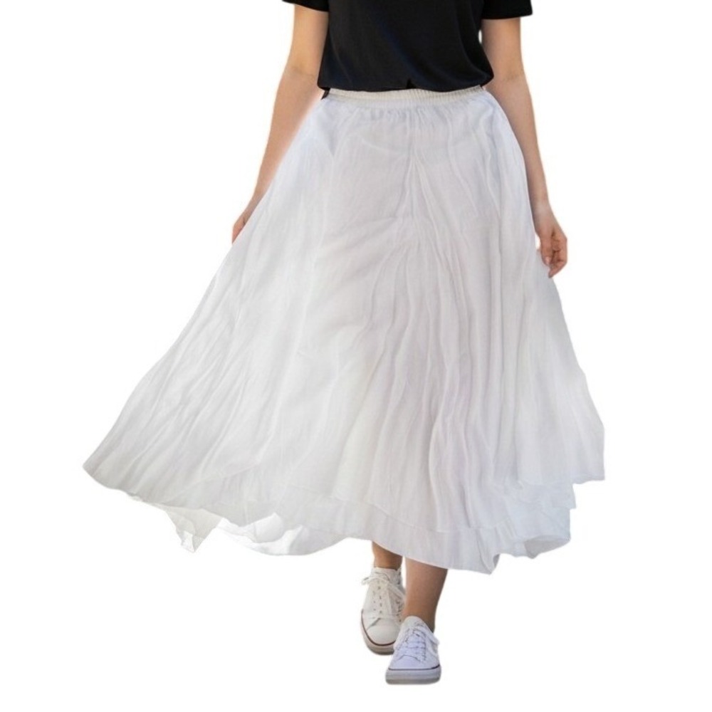 Hope & Harlow‎ Maxi Skirt Womens XL White Textured Gauze Elastic Waist Flowy